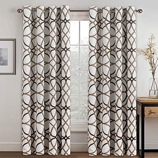 Best H.VERSAILTEX Thermal Insulated Blackout Grommet Curtain Drapes for Living Room-52 inch Width by 84 inch Length-Set of 2 Panels-Taupe and Brown Geo Pattern Review 