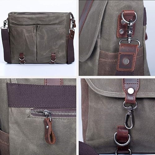 Miniatura 5 de Bolso bandolera impermeable vintage de piel auténtica encerada de lona grande para el hombro