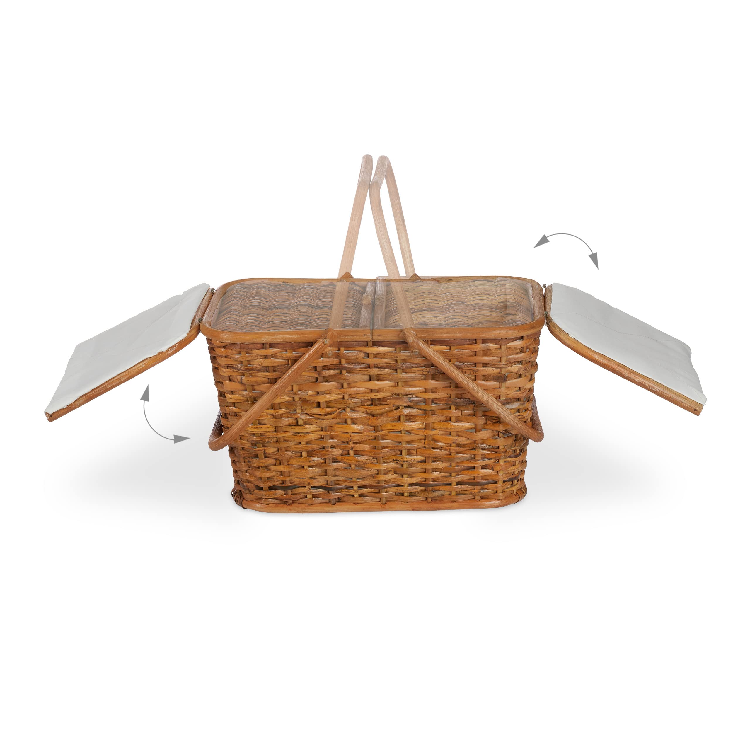Relaxdays Cestino da Picnic con Coperchio, Intrecciato, Fodera in Tessuto, Manici, Cesto per Spesa, Fatto A Mano, Rattan, Miele