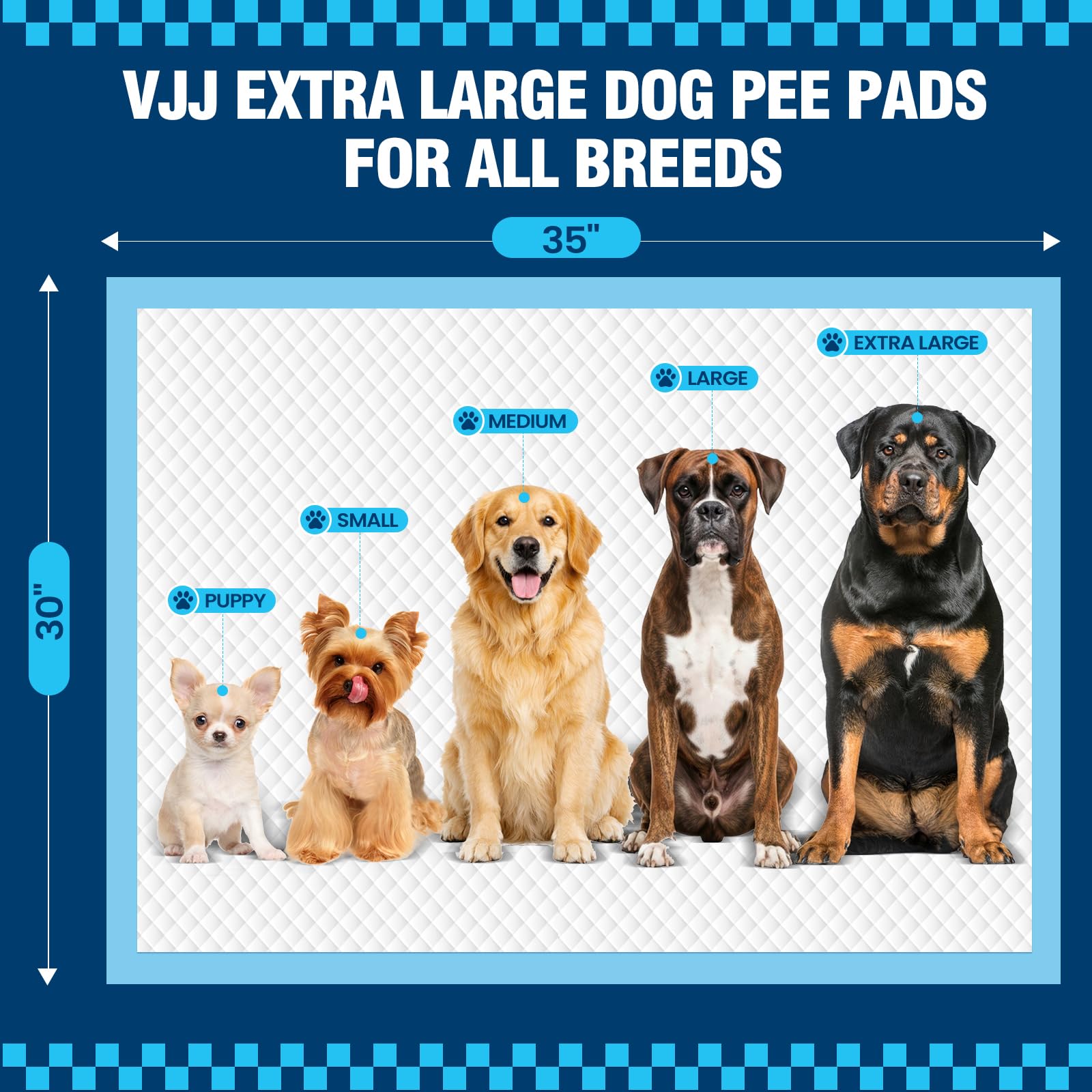 VJJ Almohadillas para orina de perro extra grandes de 30 x 36 pulgadas (50 unidades)