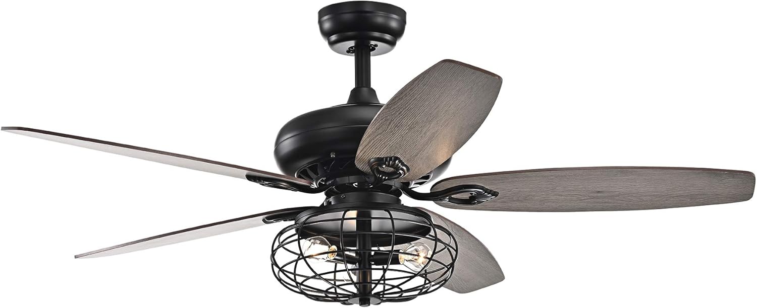 Warehouse of Tiffany CFL-8434REMO/MB Joye Matte Black 52-Inch 5-Blade Lighted Globe Metal Shade (Optional Chrome Finish) Ceiling Fan