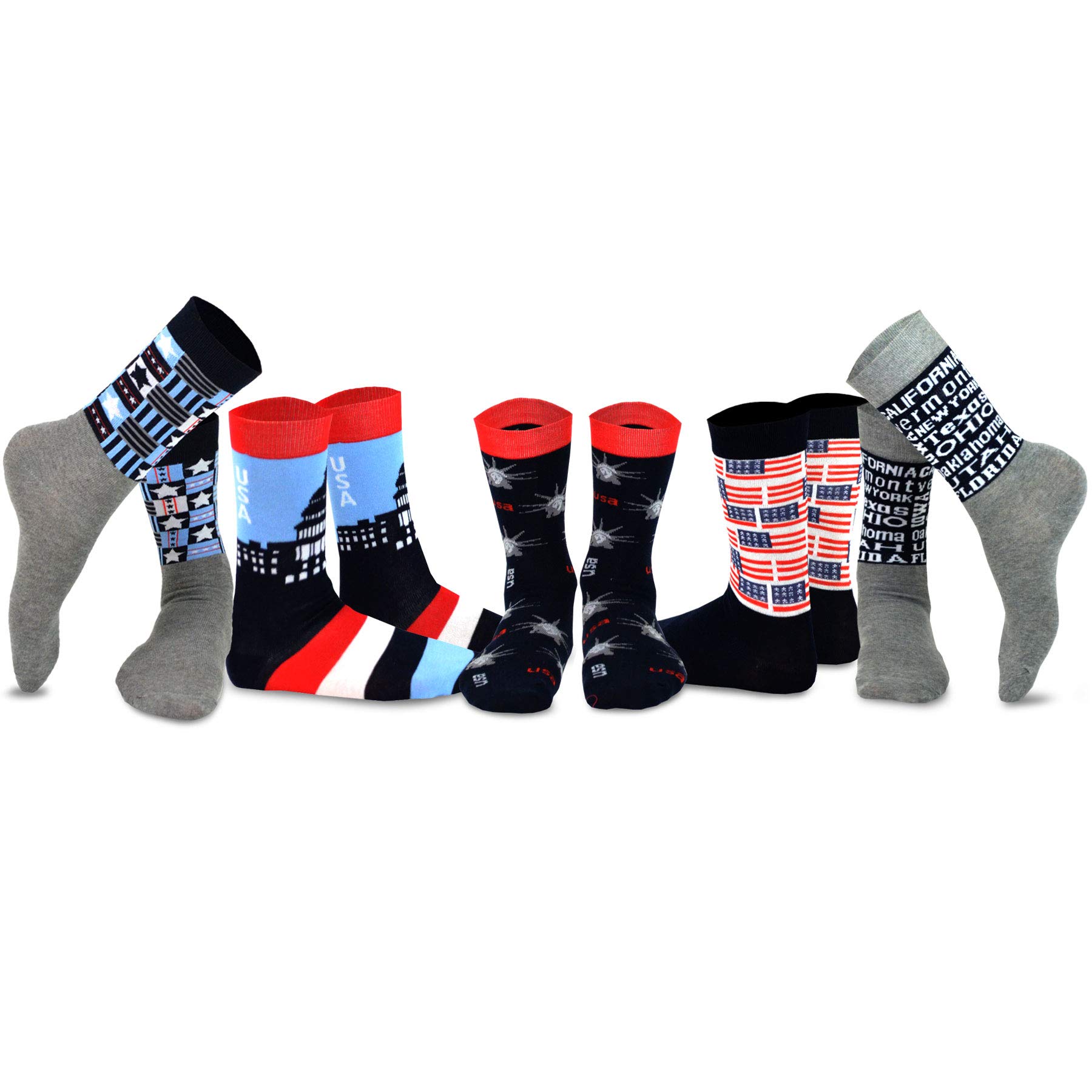 American Patriotic Stars and Stripes Crew Knee High Low Cut Ankle Novelty Socks for Men and Women Multipair