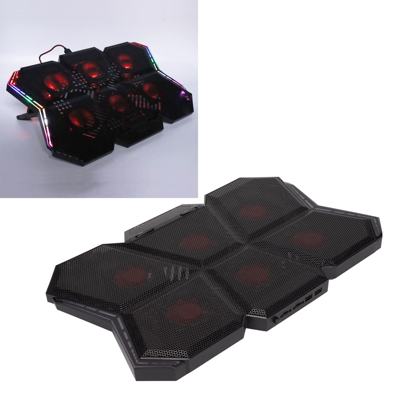 Dispositivo di raffreddamento per laptop con 6 ventole ultra silenziose 2600 giri/min 73,25 CFM Doppia porta USB regolabile in altezza Antiscivolo per giochi Lavoro Casa ufficio