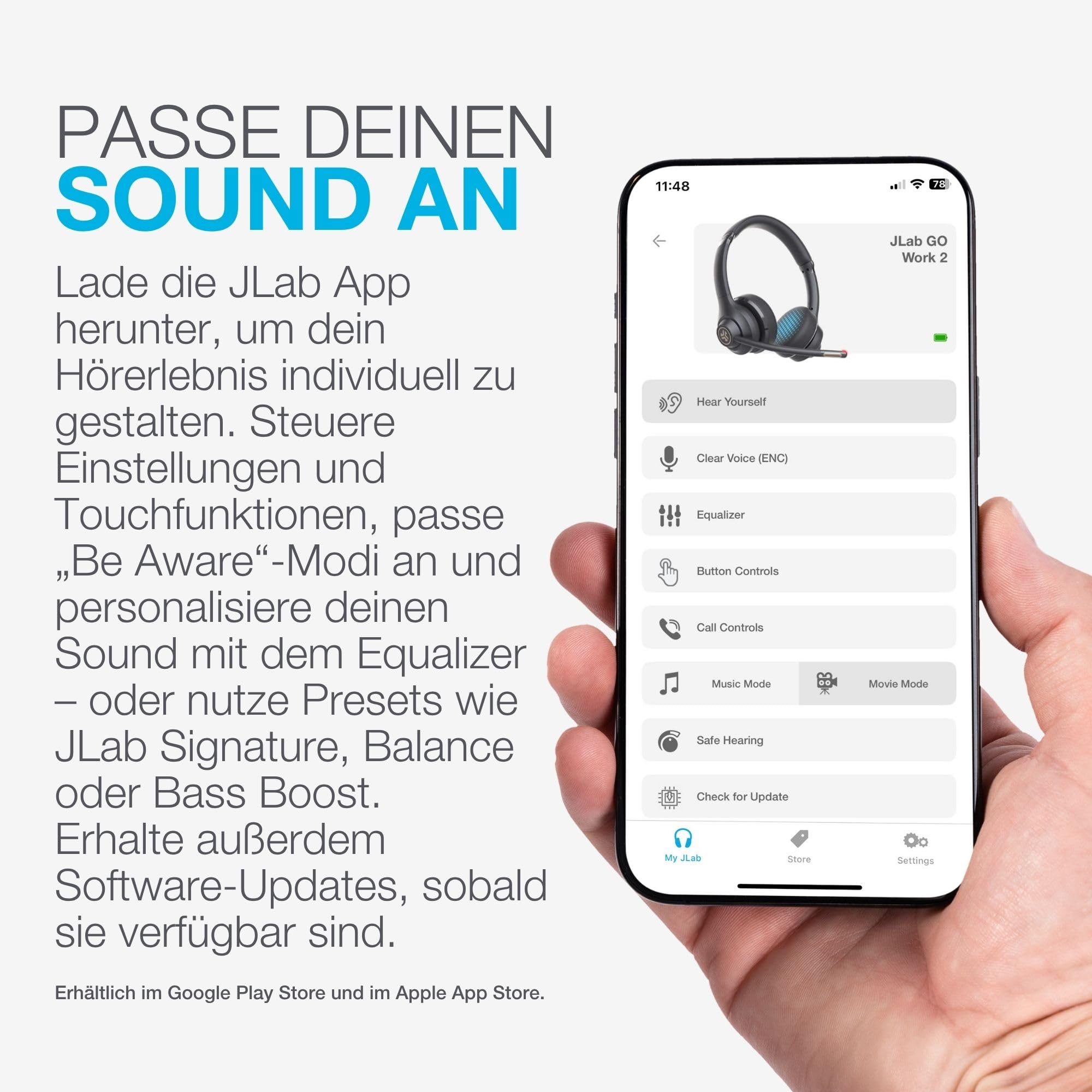 JLab Go Work 2nd Gen Bluetooth Headset mit Mikrofon & USB C Dongle, Akku 55h+, Wireless Headset PC mit Noise Cancelling Mikrofon, kabellos & per Kabel, Multipoint, für Handy, Office, Büro