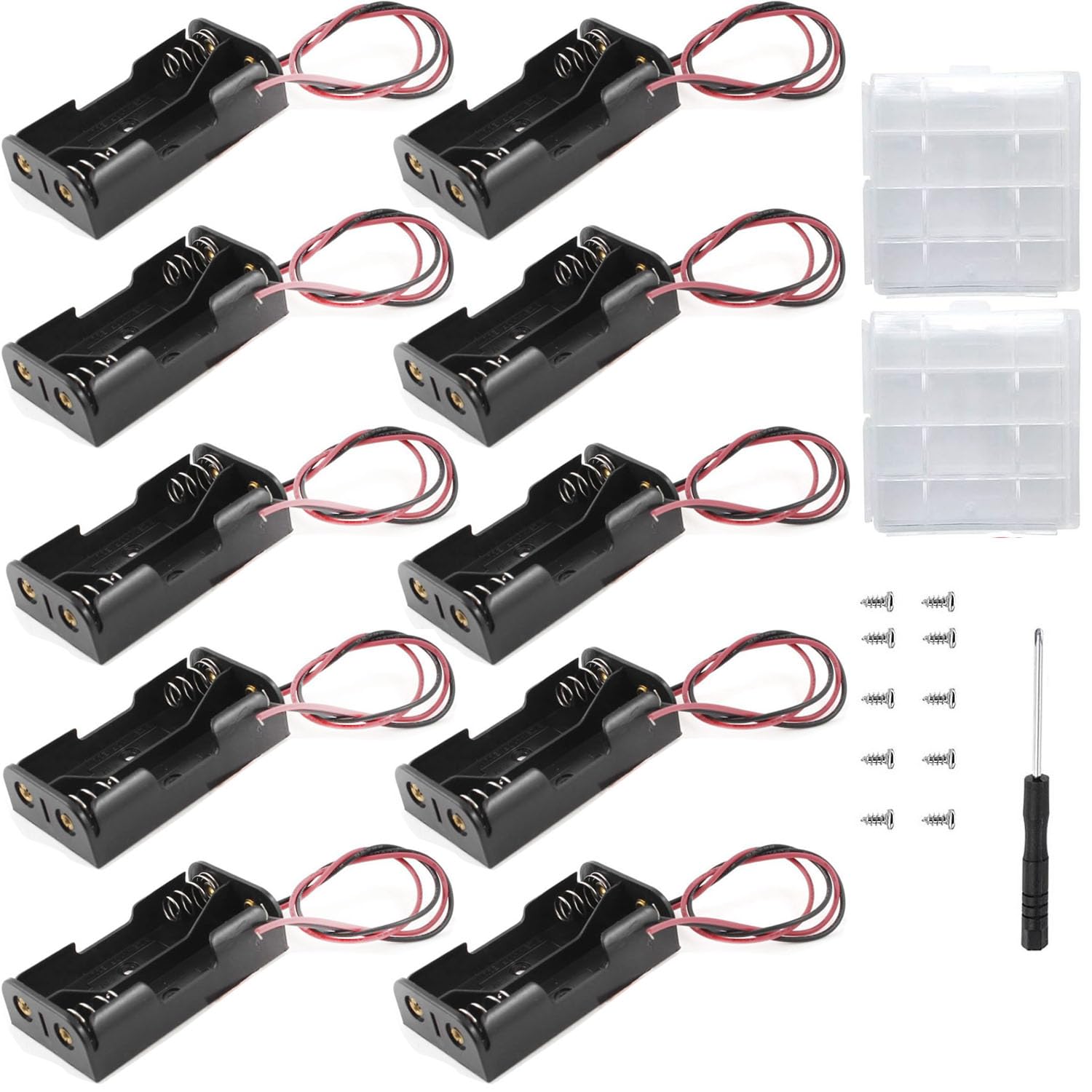 VISSQH10 pcs black AA battery holder,2 x 1.5V AA Plastic battery holder with Wire Leads 3V battery holder housing with 2 pcs Plastic Battery Storage Box