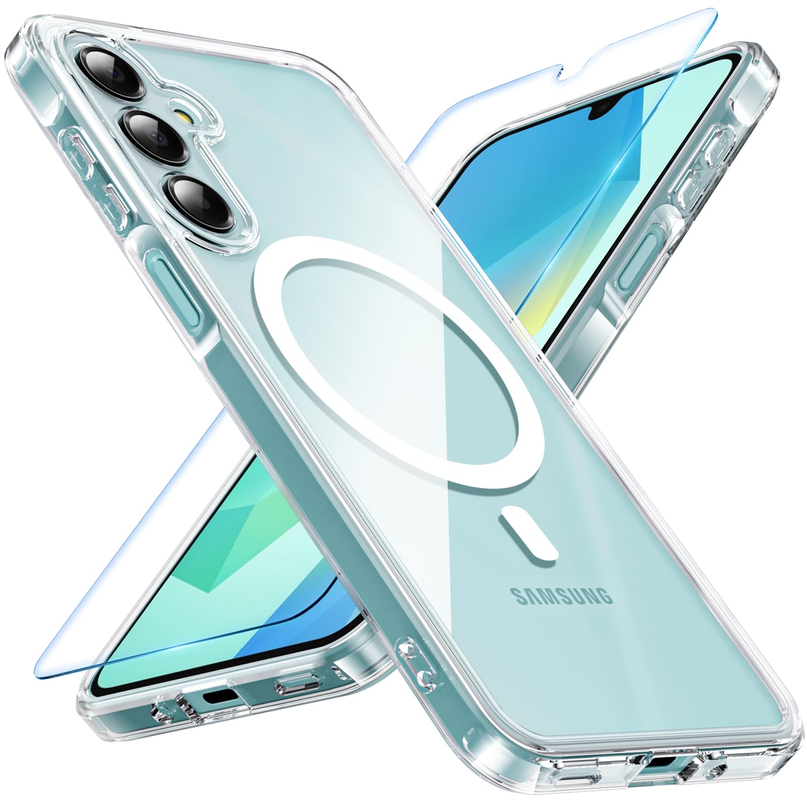 Hensinplefor Samsung Galaxy A16 5G Phone Case, Magnetic Samsung A16 5G/4G Case with Screen Protector, Compatible with MagSafe, Not-Yellowing Military Shockproof Cover for Samsung A16 5G Case (Clear)