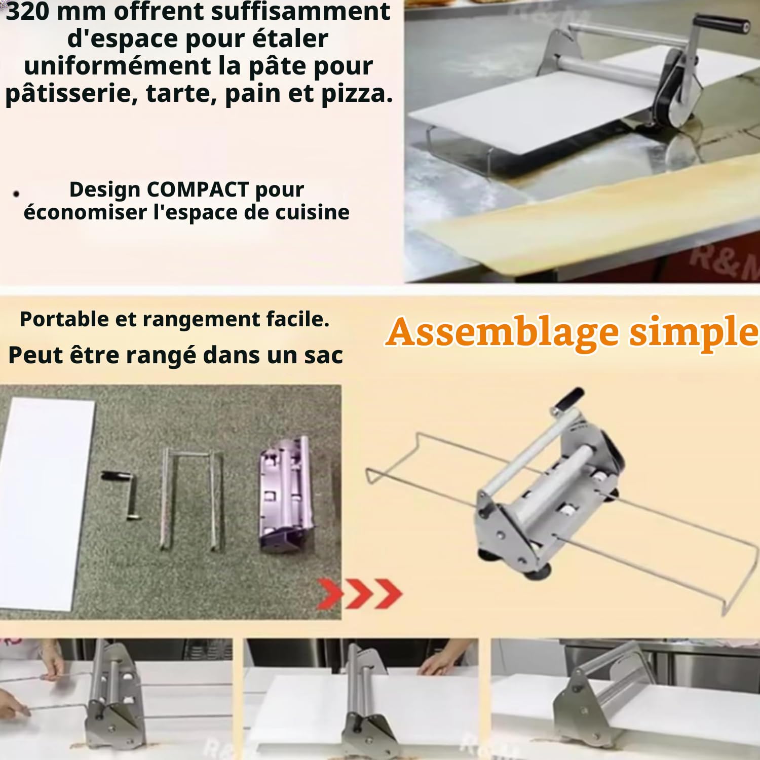 Machine à rouler la pâte pliable, laminoir manuel et rouleau à fondant, équipement de boulangerie commercial pliable à épaisseur réglable,Model300