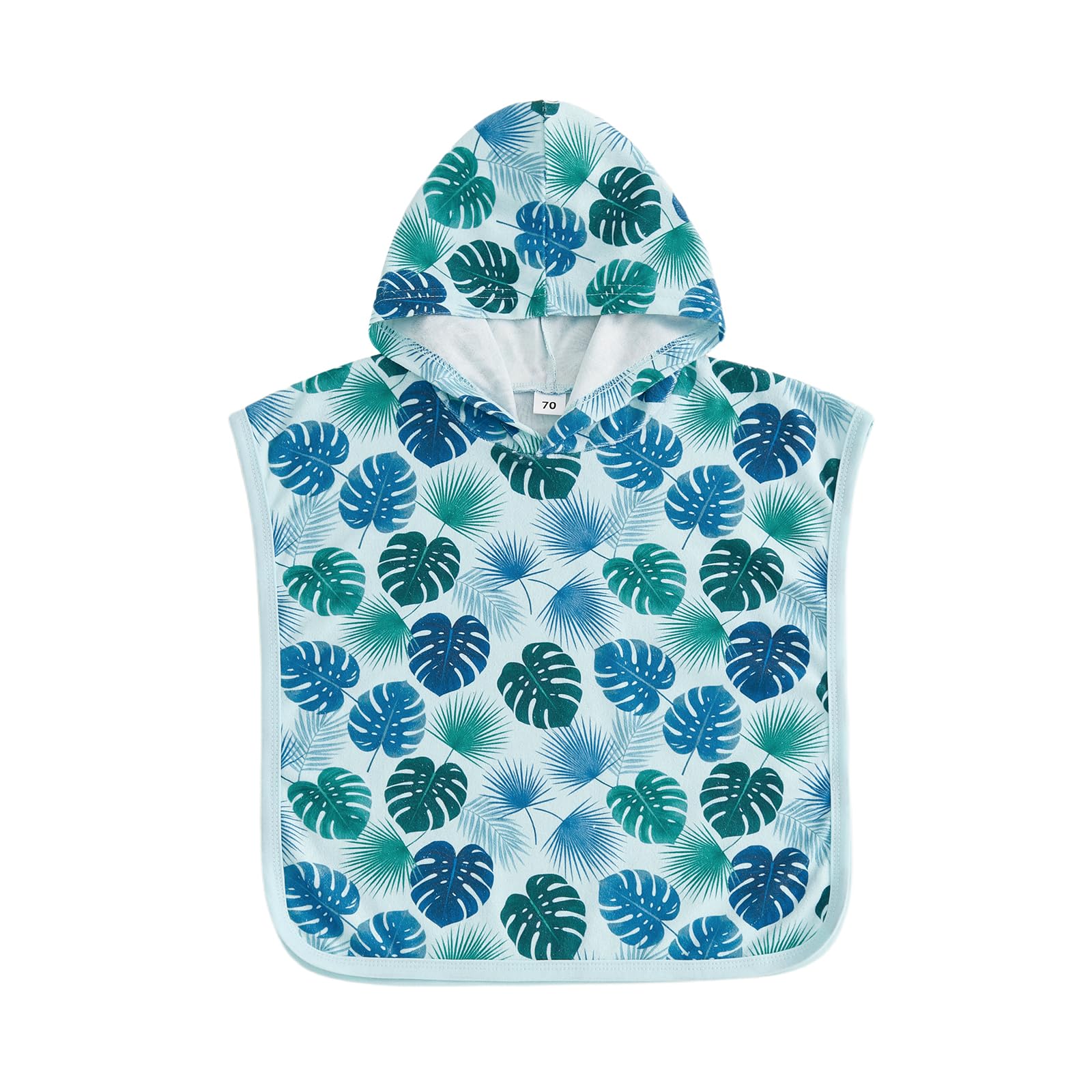 Geagodelia Hooded Swimming Poncho Towels for Kids Toddler Baby Boys Cute Print Terry Towelling Soft Changing Robe Towel Beach Cover Up (Tropical Leaves Blue, 18-24 Months)