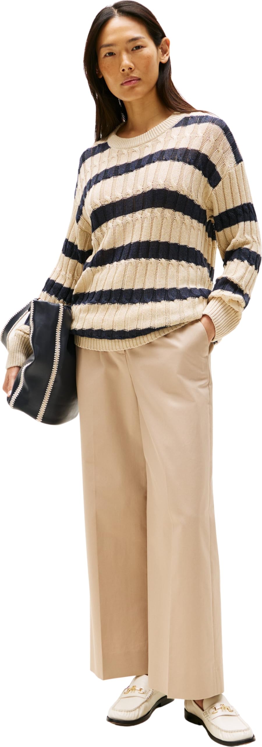 Tommy Hilfiger Cotton Wide Leg Ankle Chino Pant Ww0ww45791 - Chinosy Kobiety