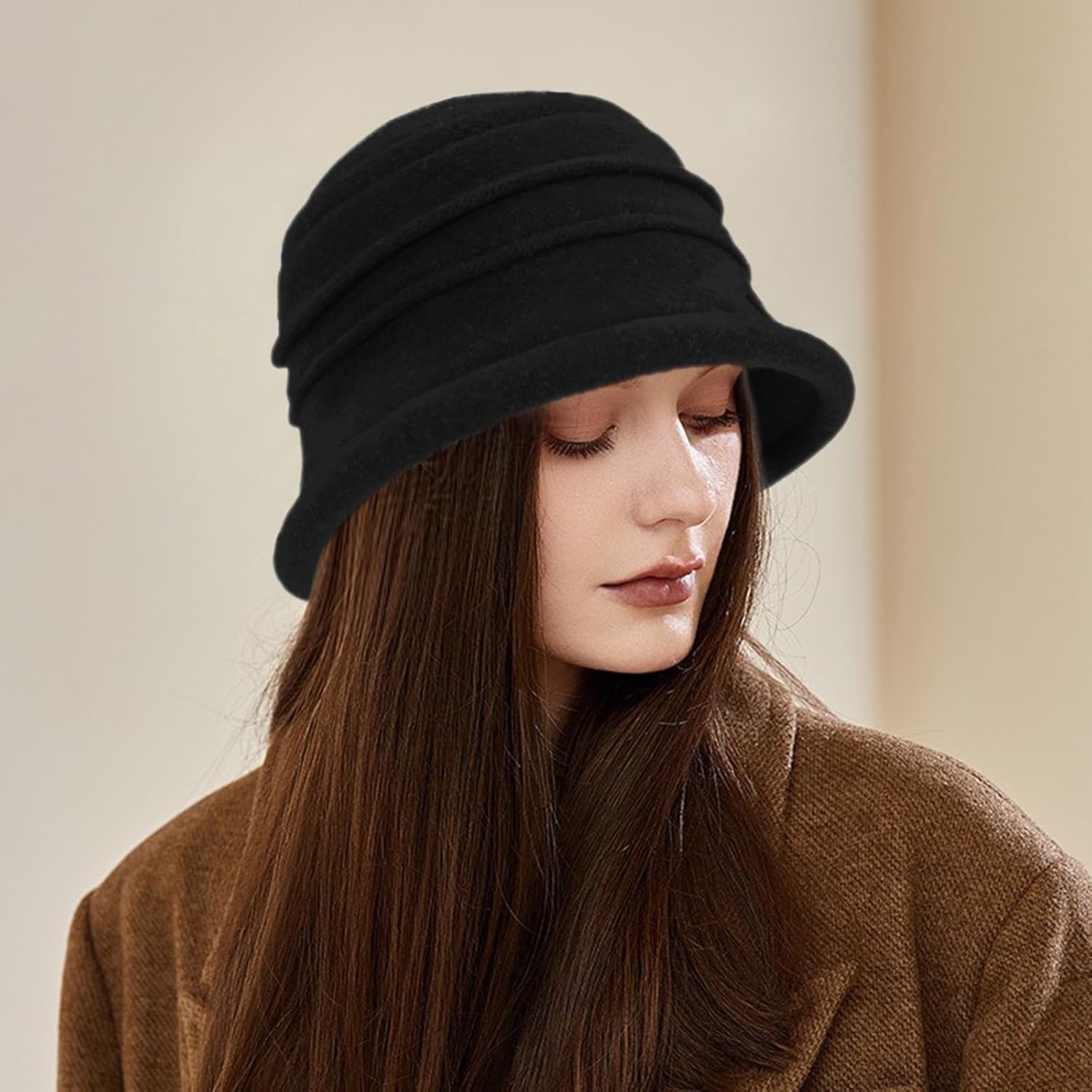 1920s Vintage Cloche Bucket Hat 100% Wool Hat for Women Foldable Elegant Ladies Church Derby Hat Wool 1920s Vintage Fedora