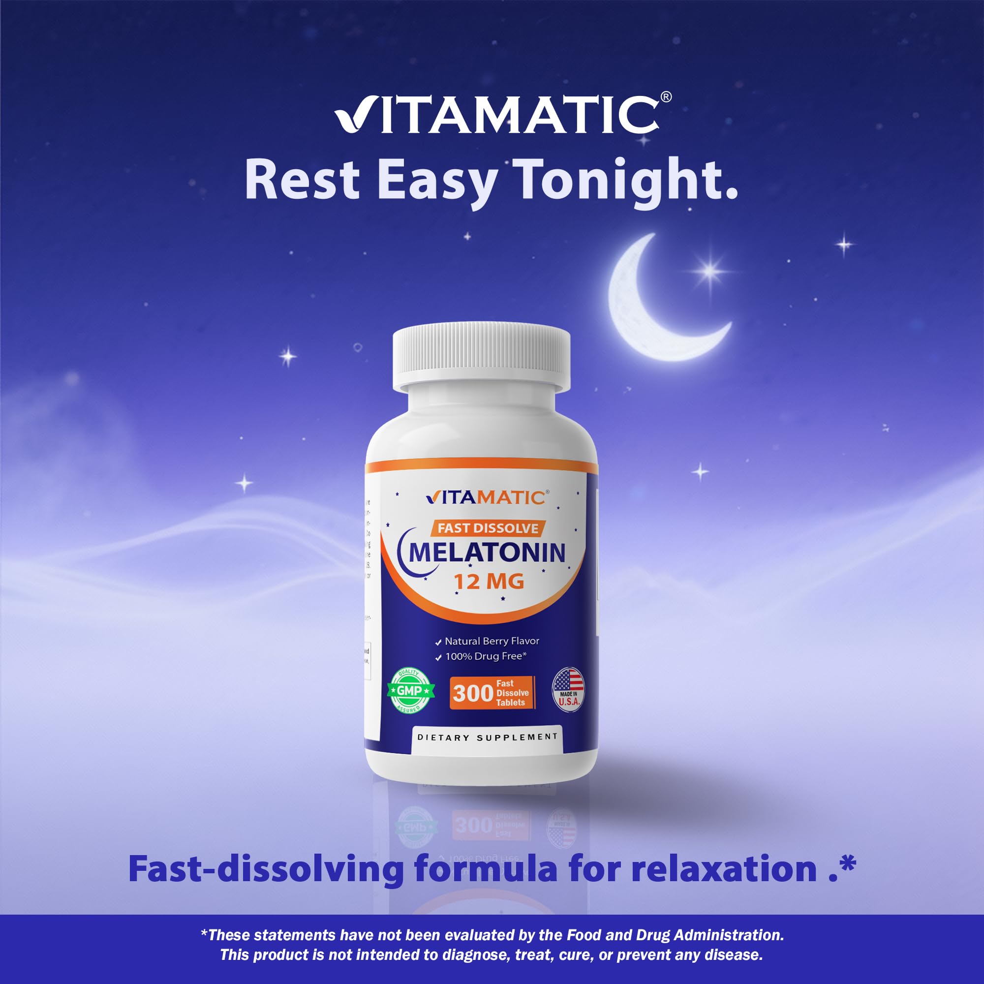 Vitamatic Melatonin 12 mg – Natural Berry Flavor – 300 Fast Dissolve Tablets – Formulated by Healthcare Professionals – Non-GMO, Gluten Free — Amazon image 5