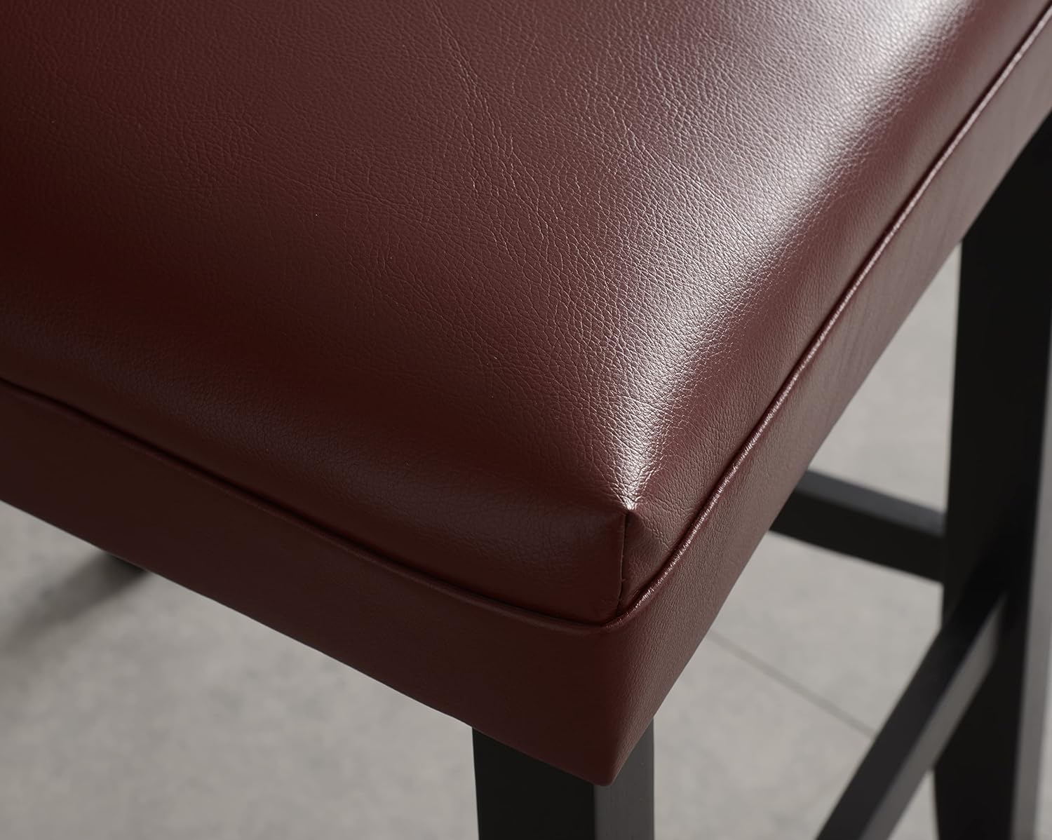 Set of 2 Counter Height Bar Stools, Wine Red Faux Leather with Back, Solid Wood Legs Bar Chairs, 25.6" Seat – Ideal for Kitchen Island or Home Bar