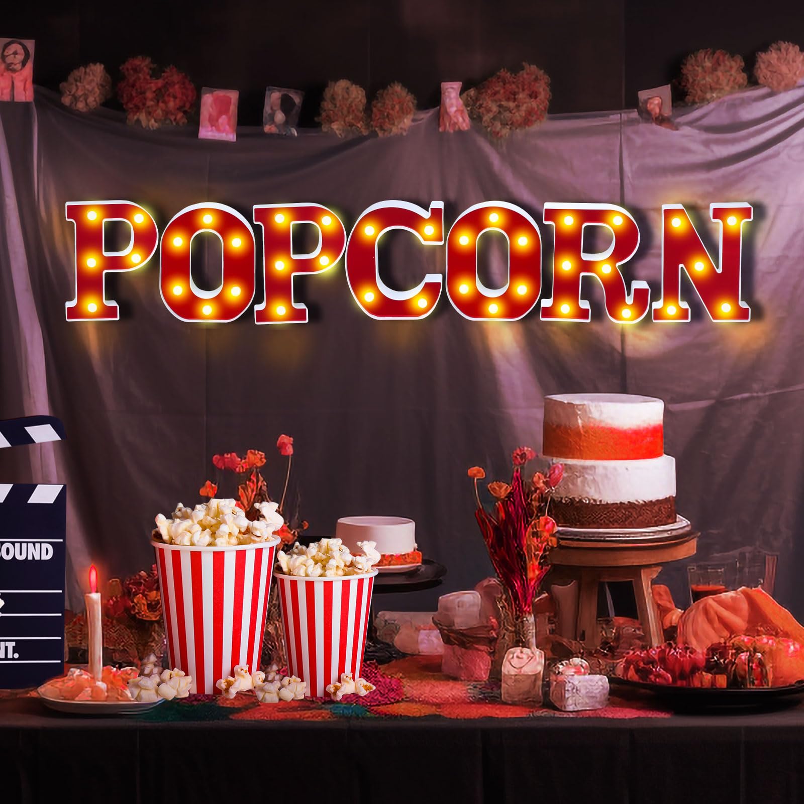 Aurelema Popcorn-Leuchtbuchstaben, Partydekoration, batteriebetrieben, Festzelt, beleuchtetes Schild, LED-Alphabet, Buchstabenlichter für Nachtparty, Tischdekoration, Zubehör