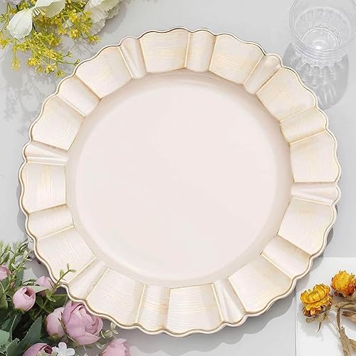 Vista 29 de Efavormart 6 Pack 13" Gold Acrylic Plastic Dinner Plate Chargers With Gold Brushed Wavy Scalloped Rim
