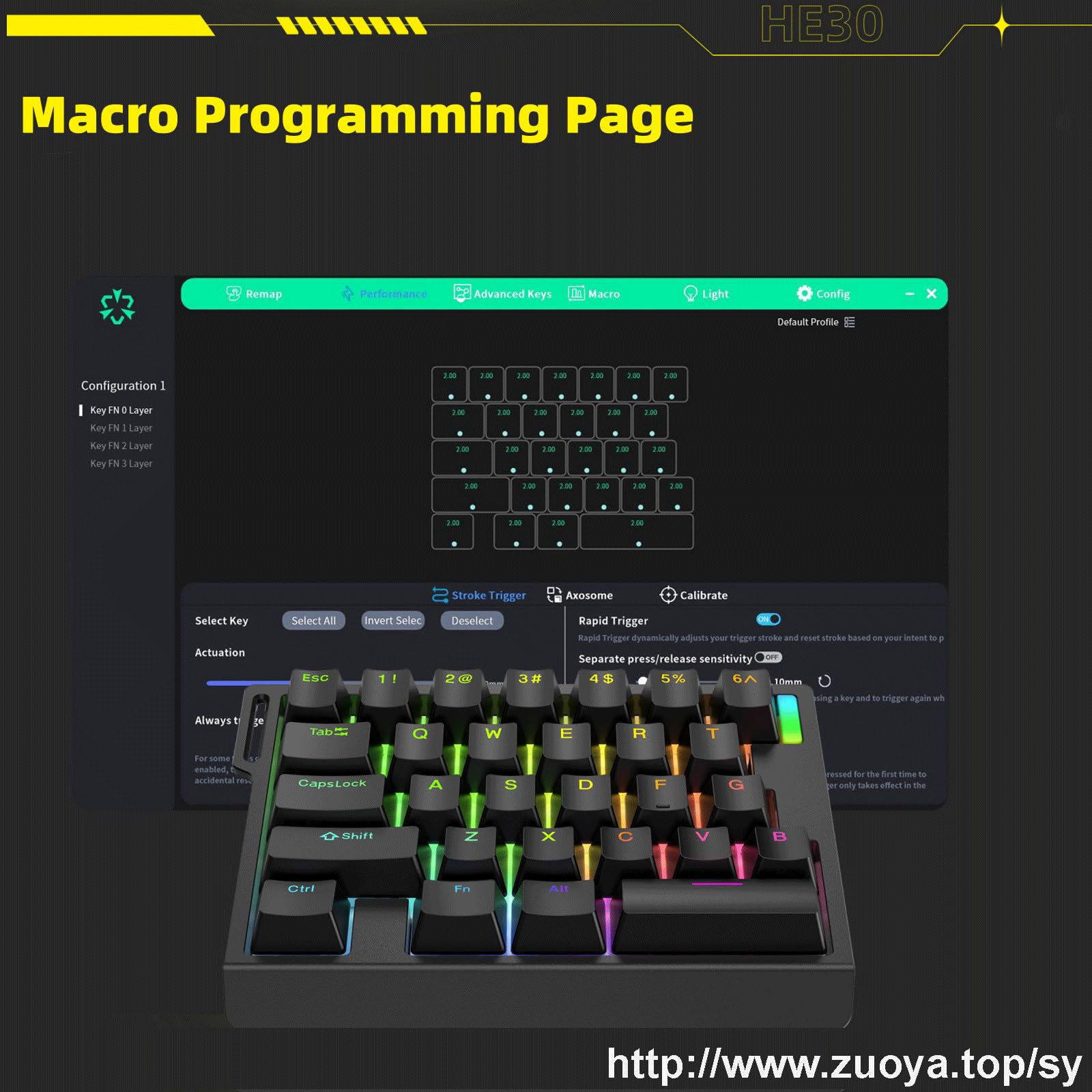 Amazon | HE30 ラピッドトリガー磁気スイッチゲームキーボード、片手