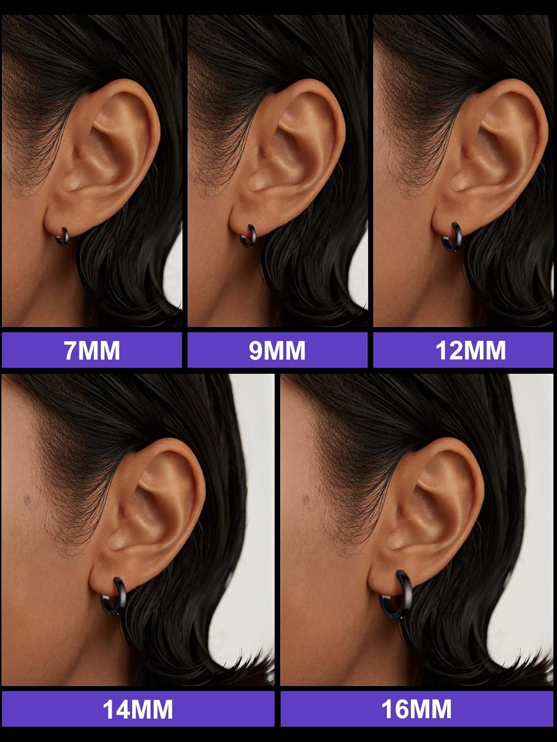 Classic 3/4/5 Pairs Small Hoop Earrings for Men Women Gold/Silver/Black Stainless Steel Huggie Hoop Earring Hypoallergenic Piercing Jewelry Set 7/9/12/14/16mm - Image 4