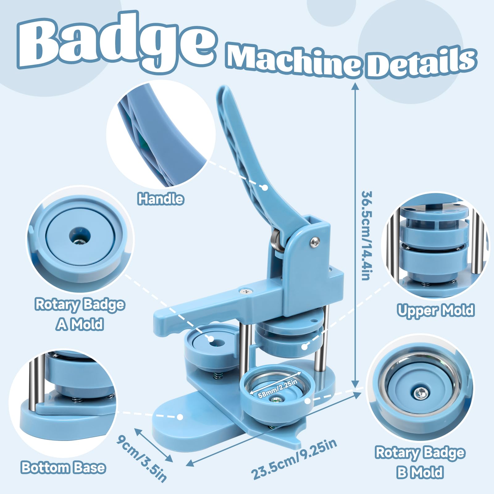 Buttonmaschine 58mm, Orifesio Button Maschine mit 100 Zubehör & Kreisschneider & Schneidematte, Buttons Selber Machen, Button Maker Machine 2,25 Zoll, DIY Pin Maker Machine Set, Badge Making Machine