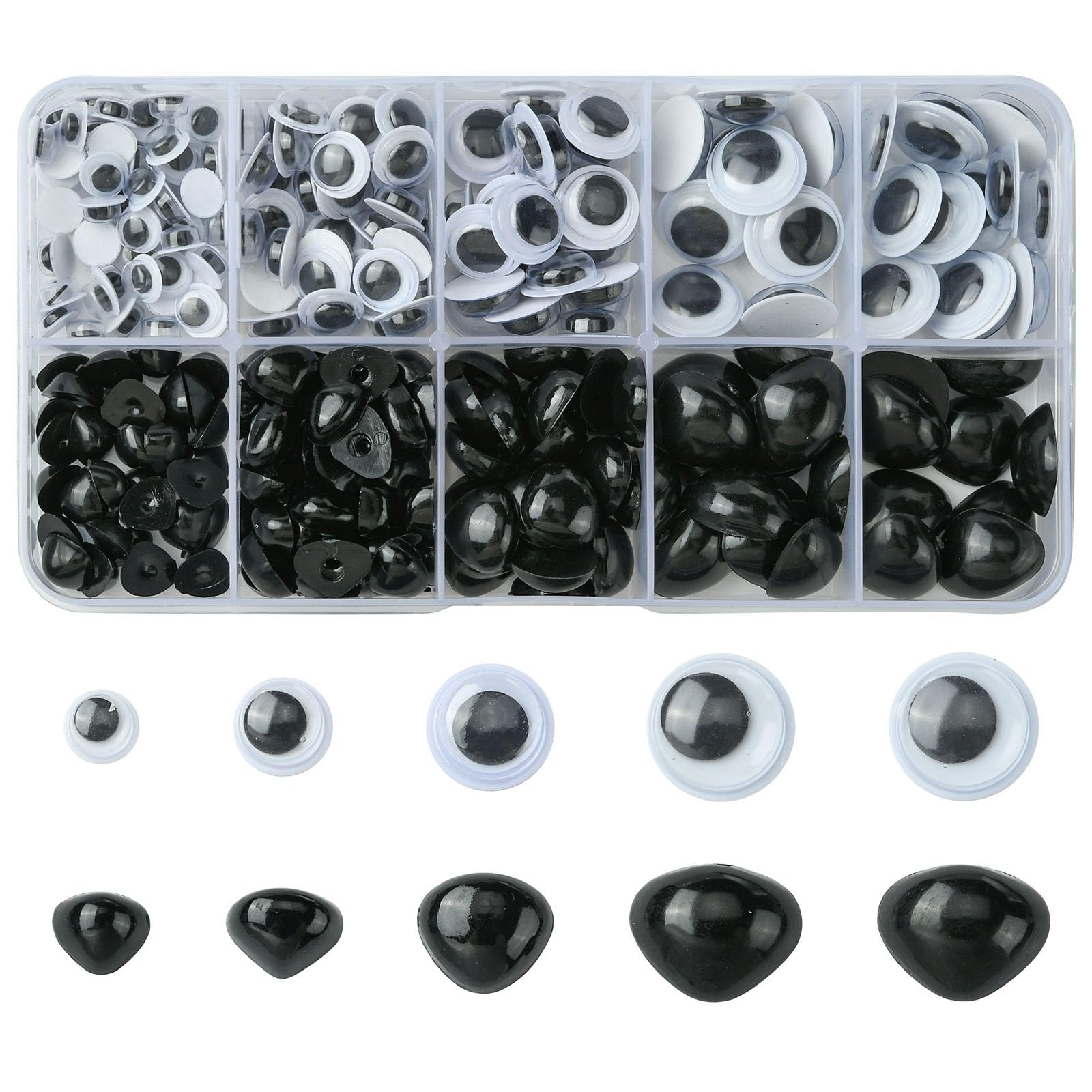 Yeux mobiles et nez Stiesy autocollants noir et blanc en plastique pour décoration