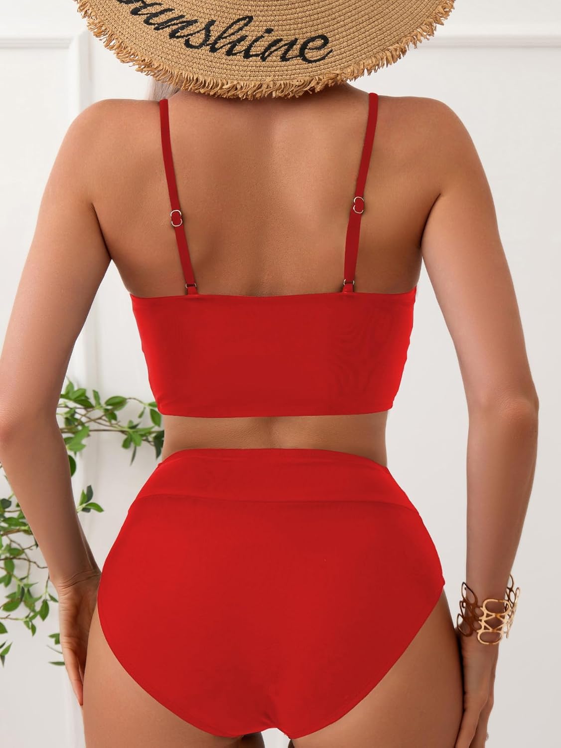 Womens Bathing Suit 2 Piece Tummy Control High Leg Swimsuit V Cut Bottom