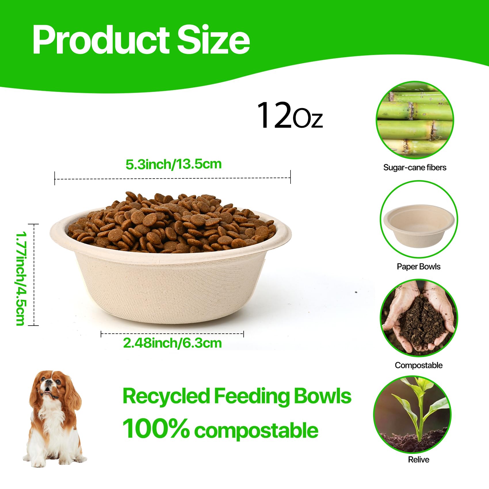 DTKLPQ Disposable Dog Bowls, 12 oz Paper Dog Food Bowl, Small Cat Bowl, Compostable Travel Pet Feeding Bowls for Puppy, Cat, Kittens Wet and Dry Food