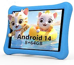 Tablet infantil para crianças de 3 a 7 anos: tablet Android 14 de 10 polegadas 6000 mAh, 8 GB + 64 GB + 1 TB expansível para crianças com espaço infantil, controle parental, HD, câmera dupla, WiFi