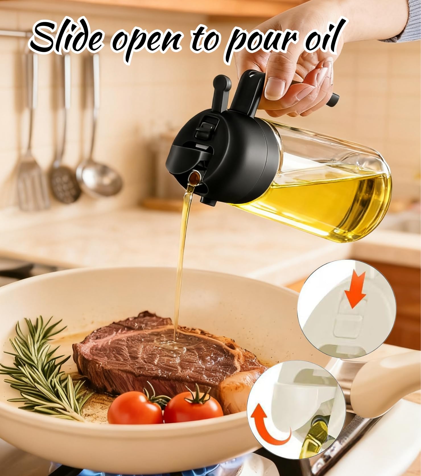 2 Pezzi Spruzzatore Olio per Friggitrice Aria 470ml,Dosatore Olio 2 in 1,Spruzzatore Olio d'oliva e Distributore Olio,Oliera Spray per Cucina, Insalata e Aceto, Accessori Cucina senza BPA,Barbecue