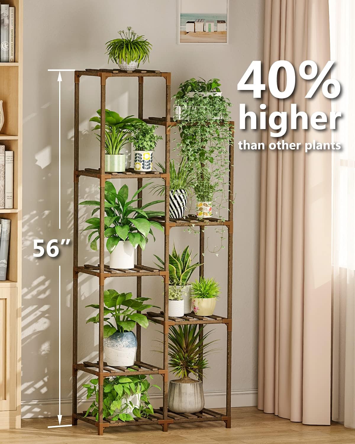 Bamworld Tall Plant Stand for Indoor Plants Outdoor Corner Plant Shelf Flower Stands for Living Room Balcony and Garden (9 pots) : Patio, Lawn & Garden