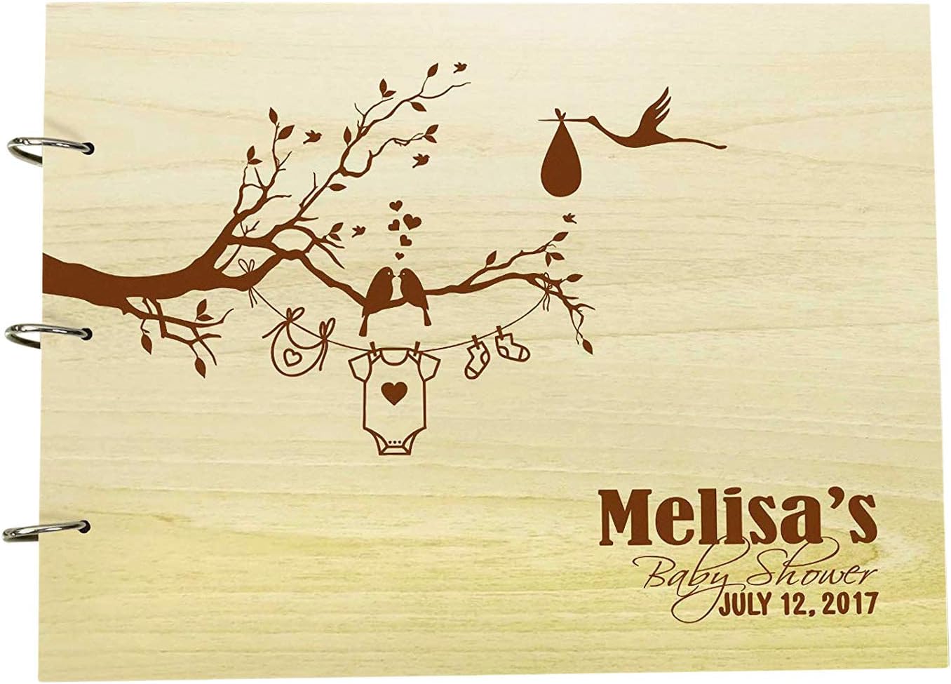 Photo Album Baby Shower Personalized Guestbook Wood Engraved Name and Date Custom Scrapbook