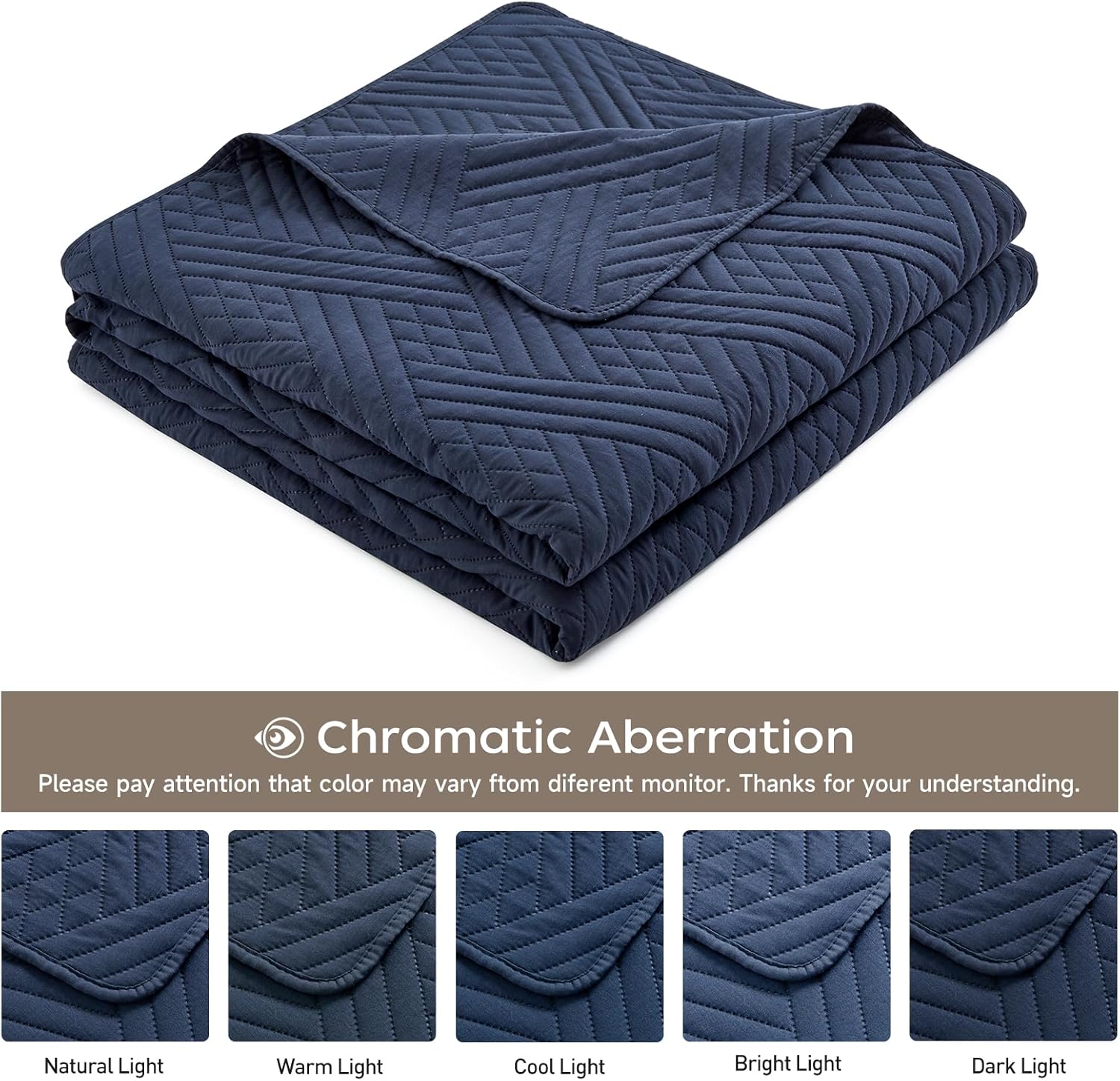 Safonory Quilt Set Full/Queen Size(90"x96", Navy) - Summer Thin Soft Striped Pattern Quilted Bedspread for Queen Bed - 3 Pieces Lightweight Coverlet Bedding Set(1 Quilt, 2 Shams)