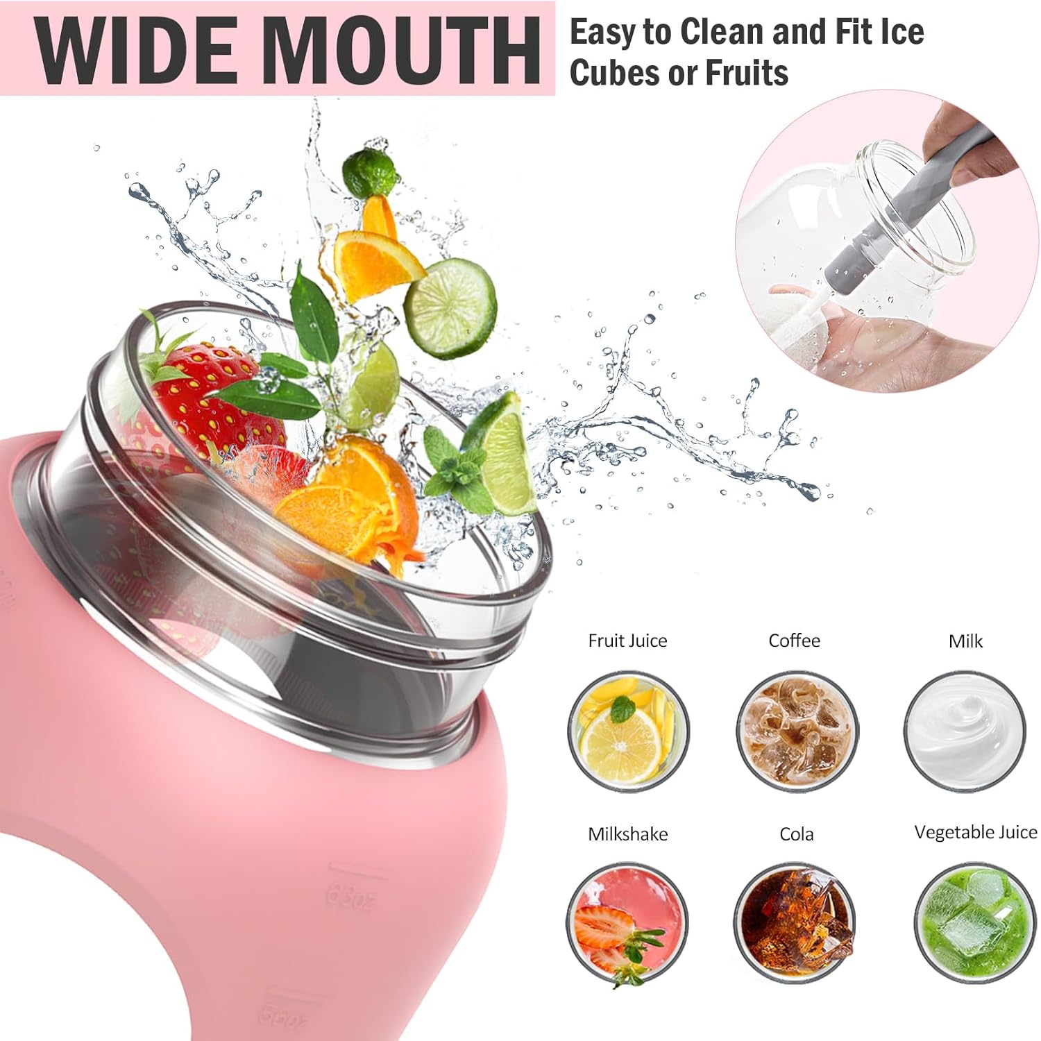 84oz Glass Water Bottle with Stainless Steel Handle,2.5L Gallon Water Bottle with 2-IN-1 Straw Lid, Silicone Sleeve and Motivational Capacity Marker, Wide Mouth Water Jug For Gym, Workout, Pink - Image 4