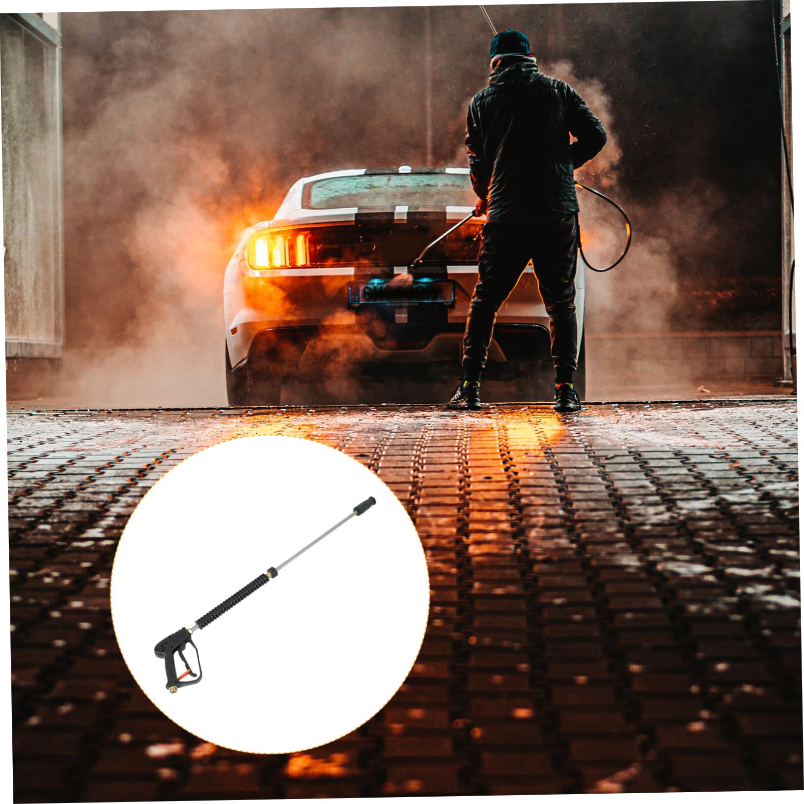 BESTonZON Buse de Nettoyeur Haute Pression Noire en Abs et Acier Inoxydable, Kit de Nettoyage Voiture Fonction Mousse et Jet Réglable pour Jardin et Maison