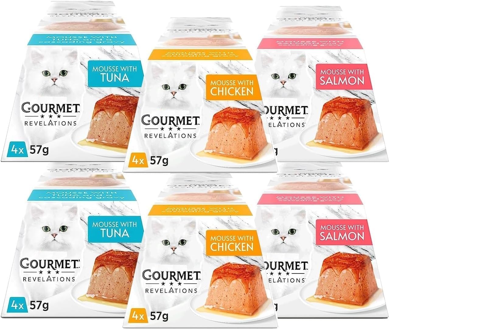 Pearls Cat Food in Gravy verity Cat Food in Gravy Mousse With Salmon & Chicken, Tuna (6 x 4 Pack 57g, 6 sleeves 24 portions)