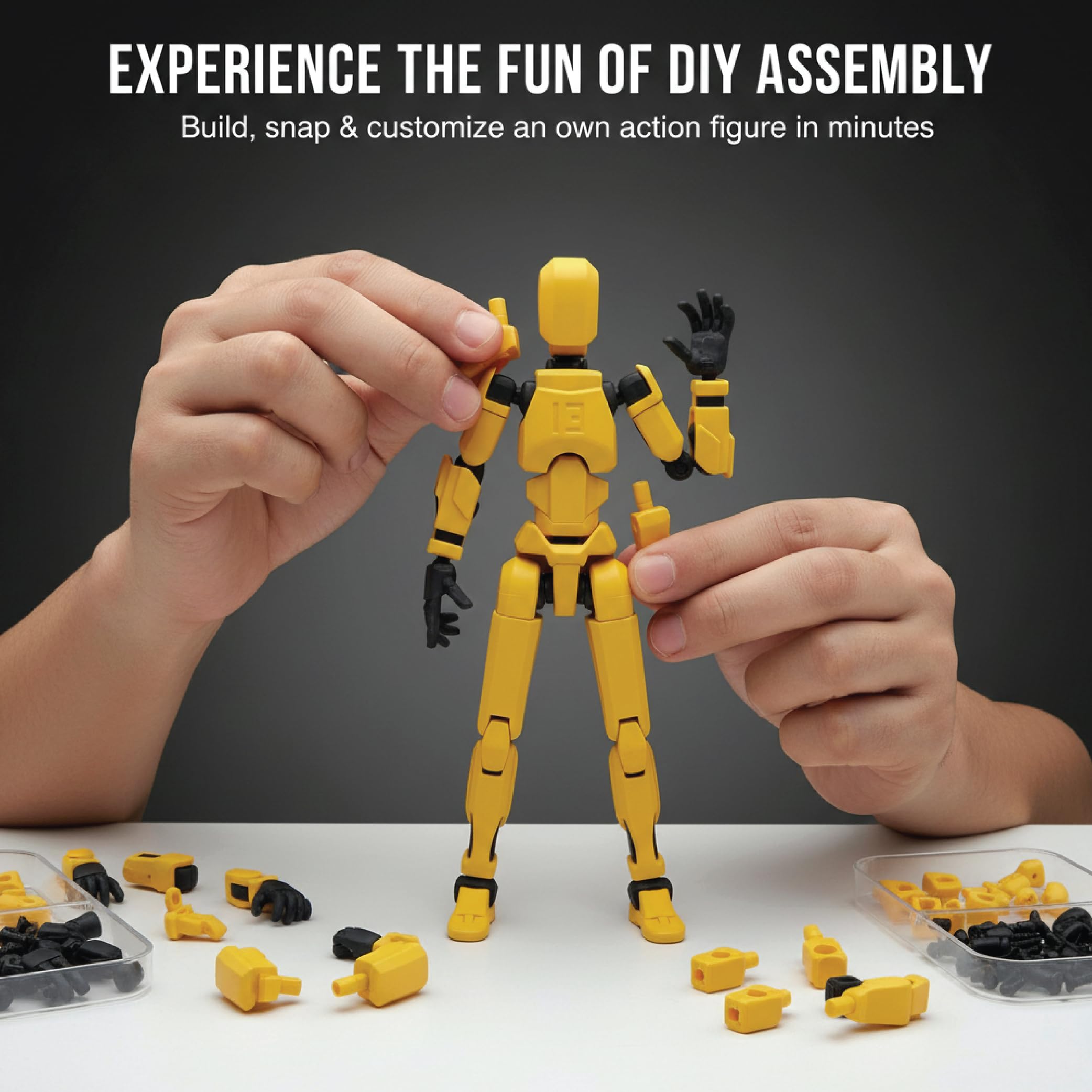 Unscroo Dummy 13 Action Figure Robot | Fully Articulated 3D Printed Toy | DIY Assembly Kit | Poseable Mannequin for Kids & Artists | Red, Blue, Yellow, White (Yellow) 4