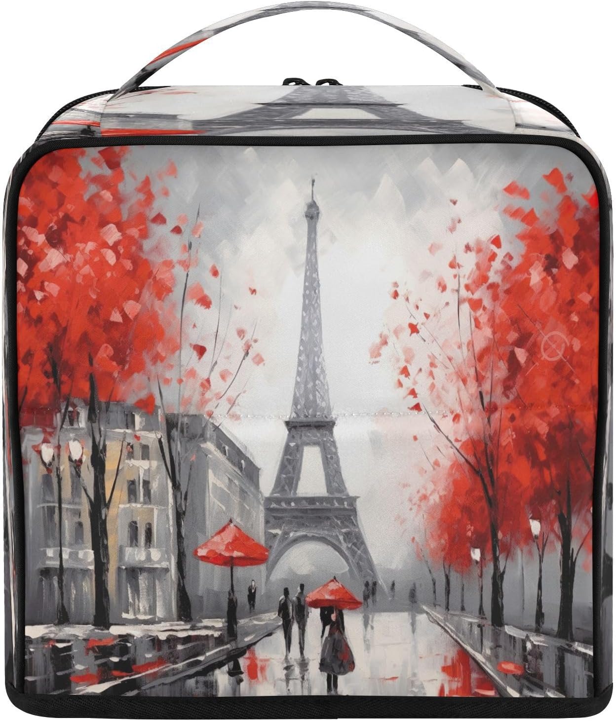 Paris Tower Street Travel Makeup Bag, Portable Wide Open Toiletry Bag, Foldable Upright Multiple Organized Pocket Cosmetic Bags