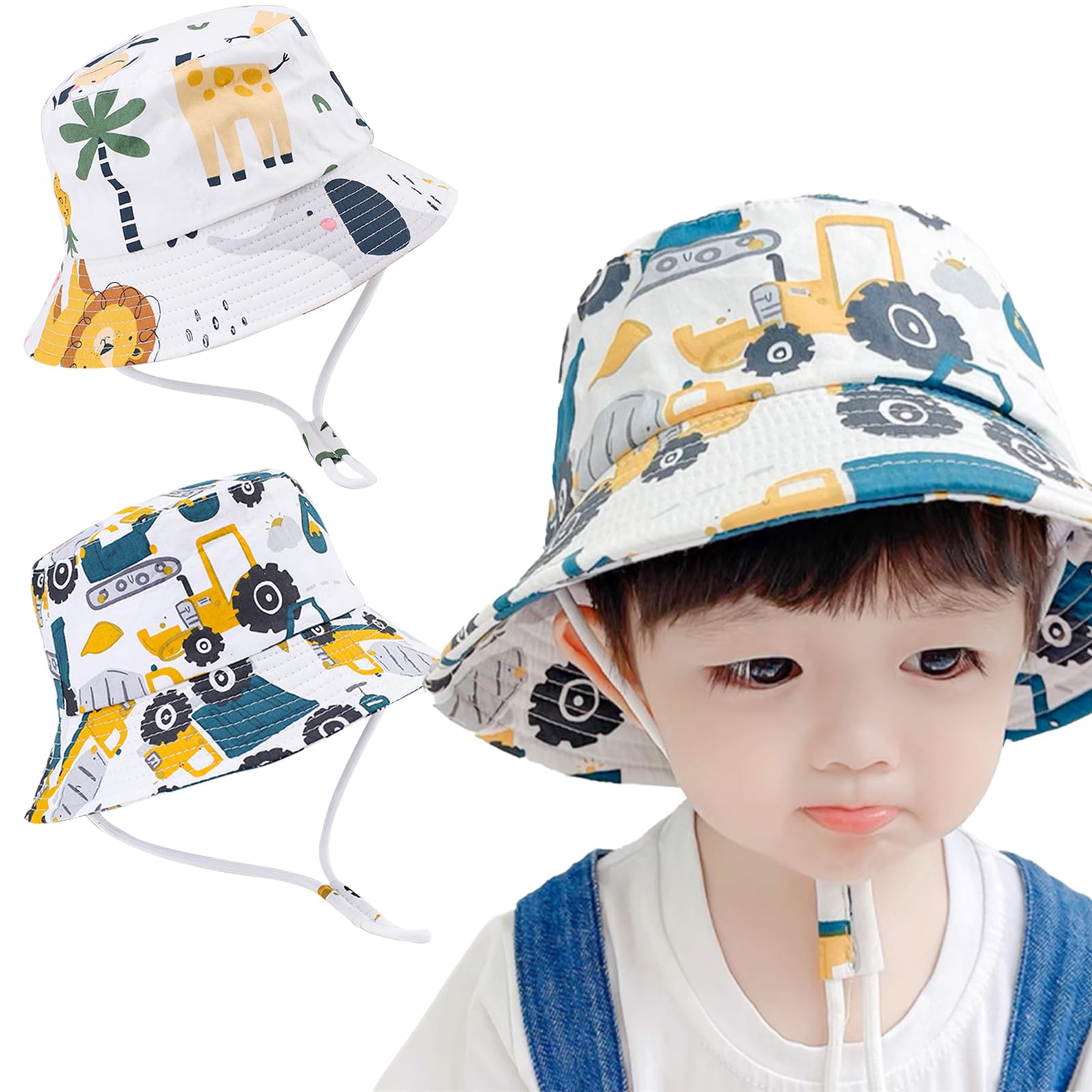TYXHXTF 2 Pcs Sombrero de Sol para Bebé, Unisexo Sombreros ala Ancha, Niños Gorro Pescador, Protección Solar Gorra de Playa, Ajustable Plegable, para Niños Pequeños Niñas