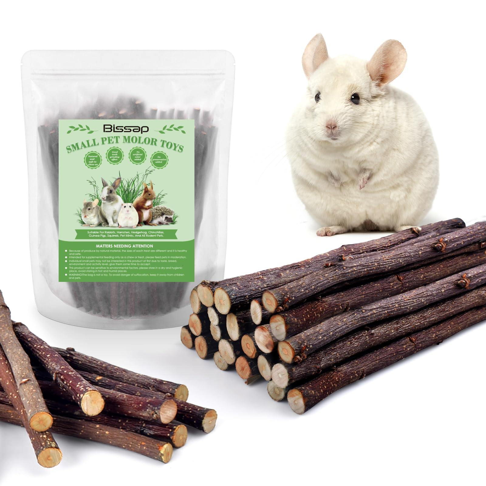 Bissap 120g/4.2oz Apple Sticks for Rabbits, Natural Bunny Chew Toys and Treats for Chinchilla Guinea Pig Hamster Gerbil Small Animals Pet Apple Wood