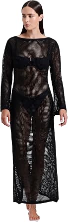 Gottex Luma Crochet Maxi Beach Dress Cover-Up- Boat-Neckline, Long Sleeves, Wide Sleeves, Scoop Back