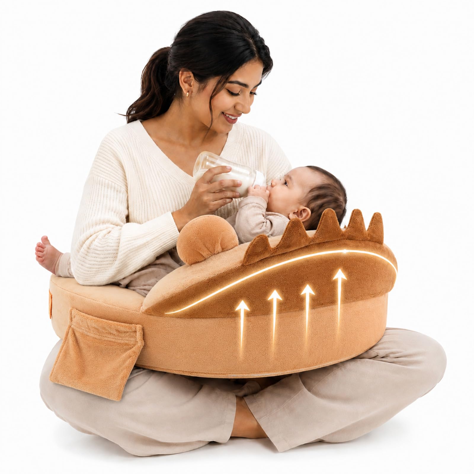 Cojín de lactancia, Almohada de Lactancia con Espuma Viscoelástica 45D, Superficie XXL 58×40cm, Correa Antideslizante Ajustable&Funda 100% Algodón Lavable, Cojín Ergonómico para Recién Nacidos Naranja