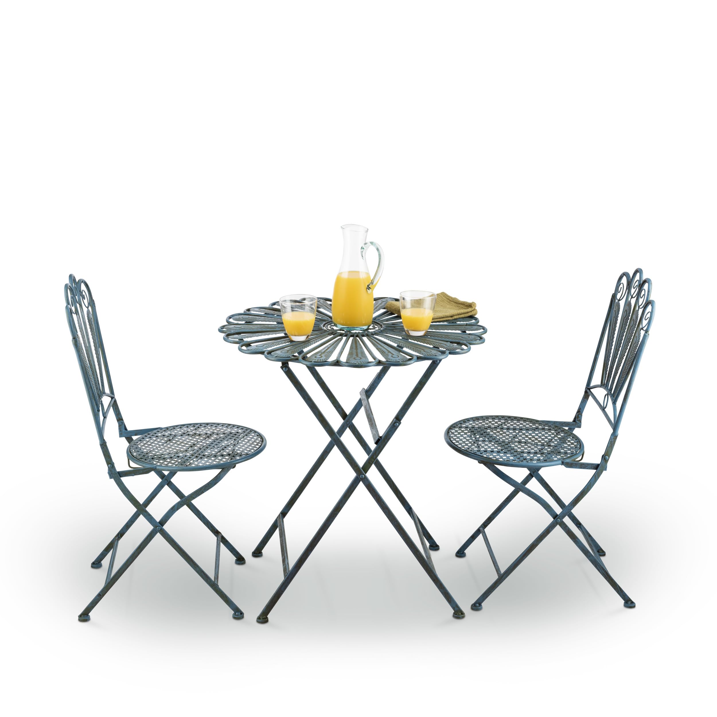 Alpine Corporation Peacok Bistro Set Ensemble bistrot, Métal, Bleu Clair, 75 cm Tall