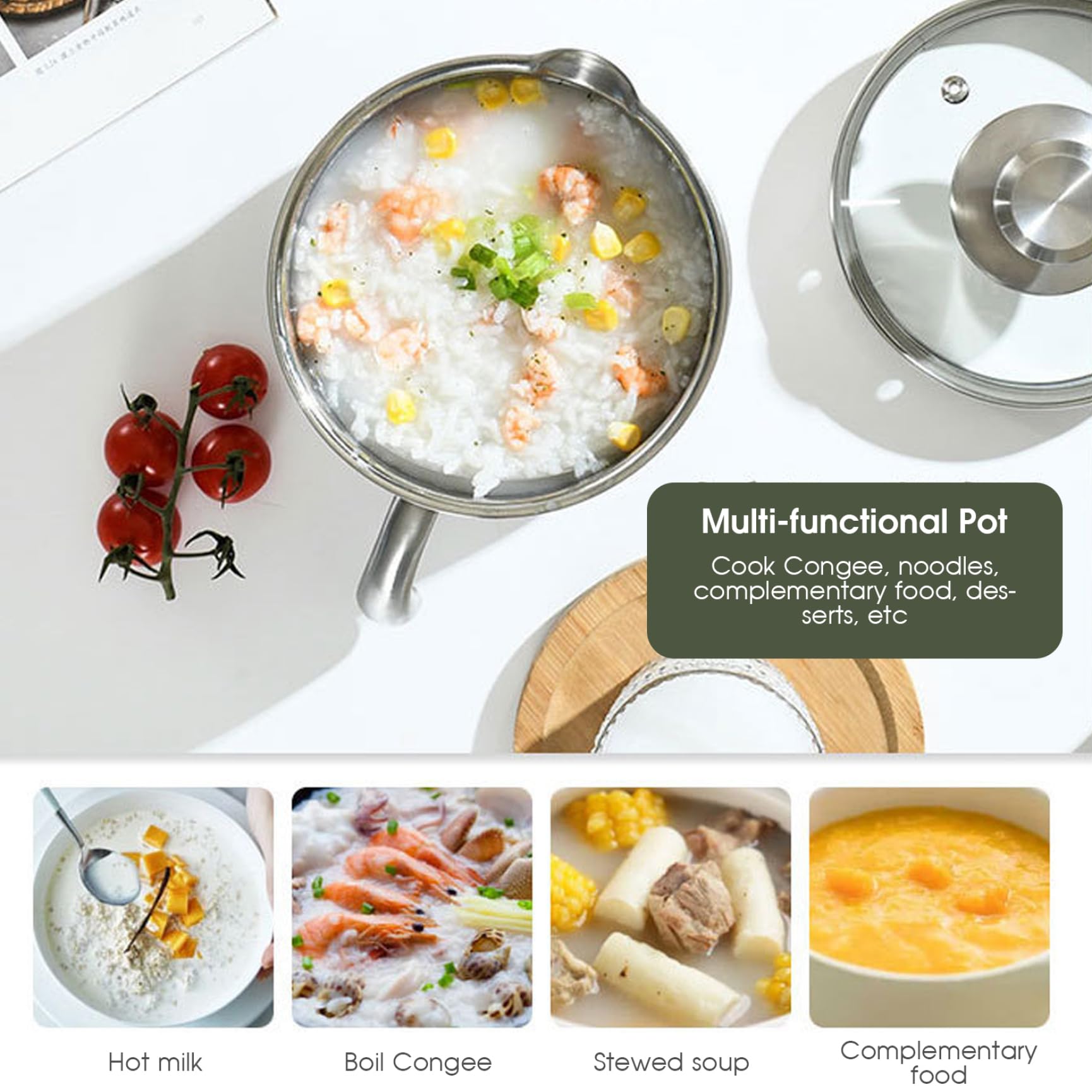 2-Liter-Edelstahltopf mit Ausgießer und Glasdeckel, Milchtopf mit Griff zum Kochen von Milch, Soße, Soßen, Nudeln, Nudeln, Induktionskompatibel