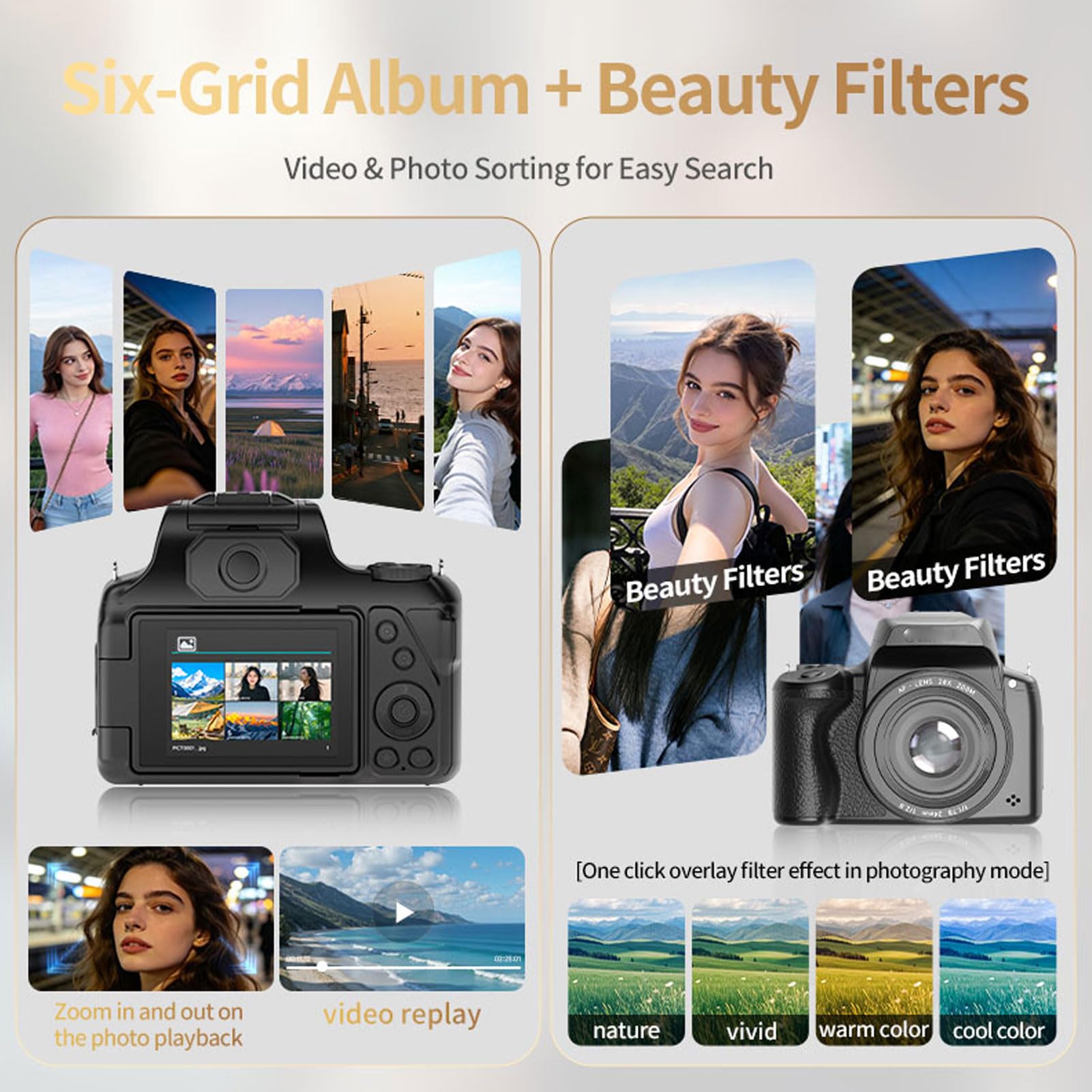 Fotocamera DSLR 4K con Mirino a Livello della e Sensore da 68 MP per gli Appassionati di Fotografia, Dimensioni Compatte
