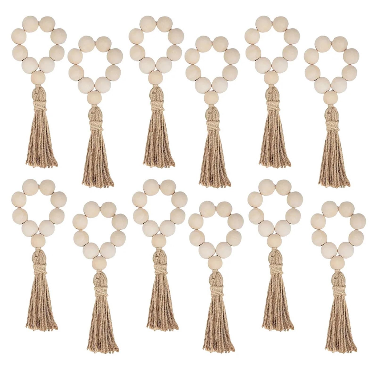 Table Decor Napkin Rings, 24PCS Wood Bead Napkin Ring Garland Tassels Farmhouse Rustic Country Table Holder Wedding