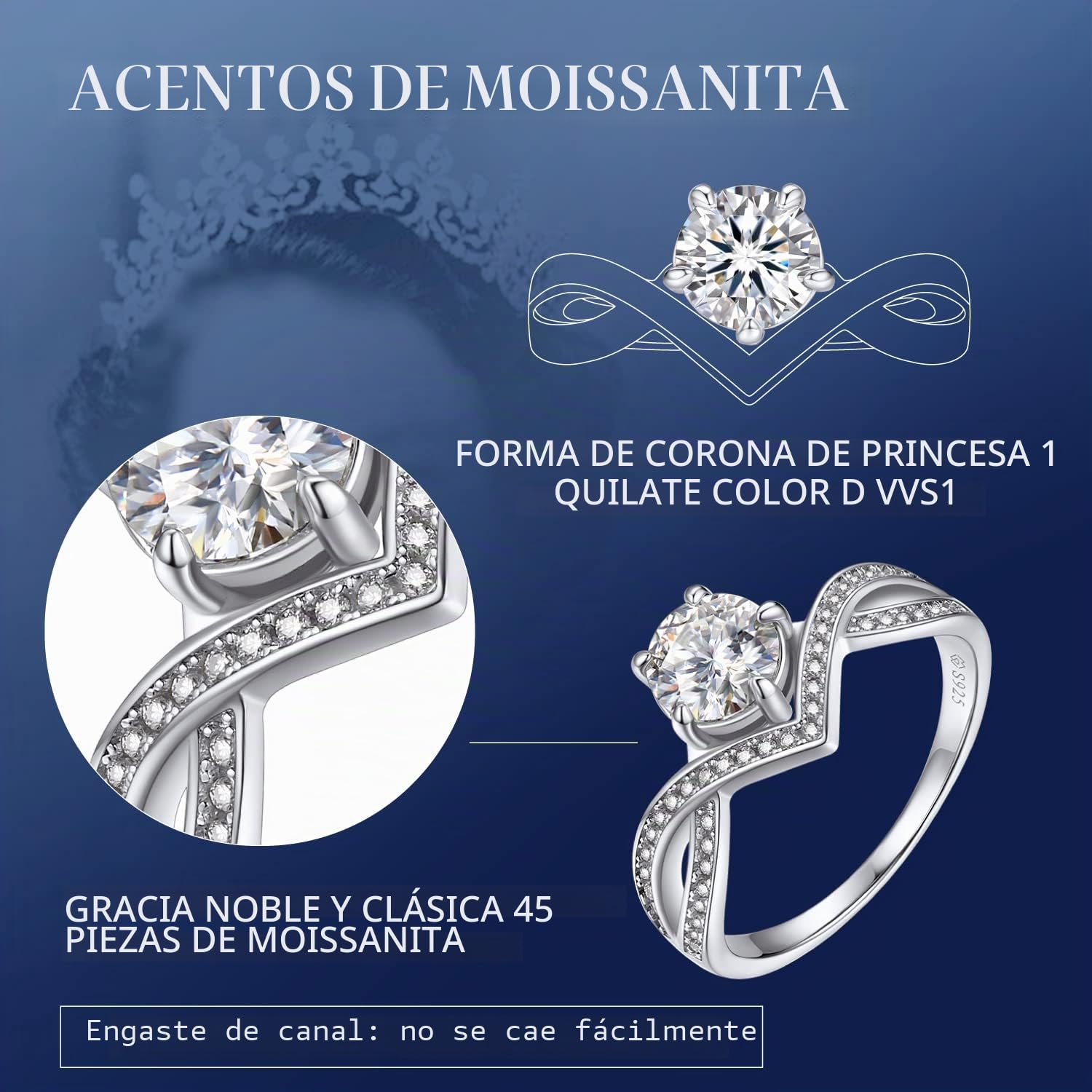 MomentWish Anillos de Boda, Moissanita Diamante Anillo Plata Mujer, con Certificato Gra, S925 Anillo Compromiso Mujer, Regalos de Pedida de Mano