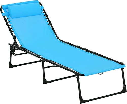 Outsunny Tumbona plegable, silla de bronceado para patio, tumbona para exteriores con respaldo reclinable de 4 posiciones, asiento de malla