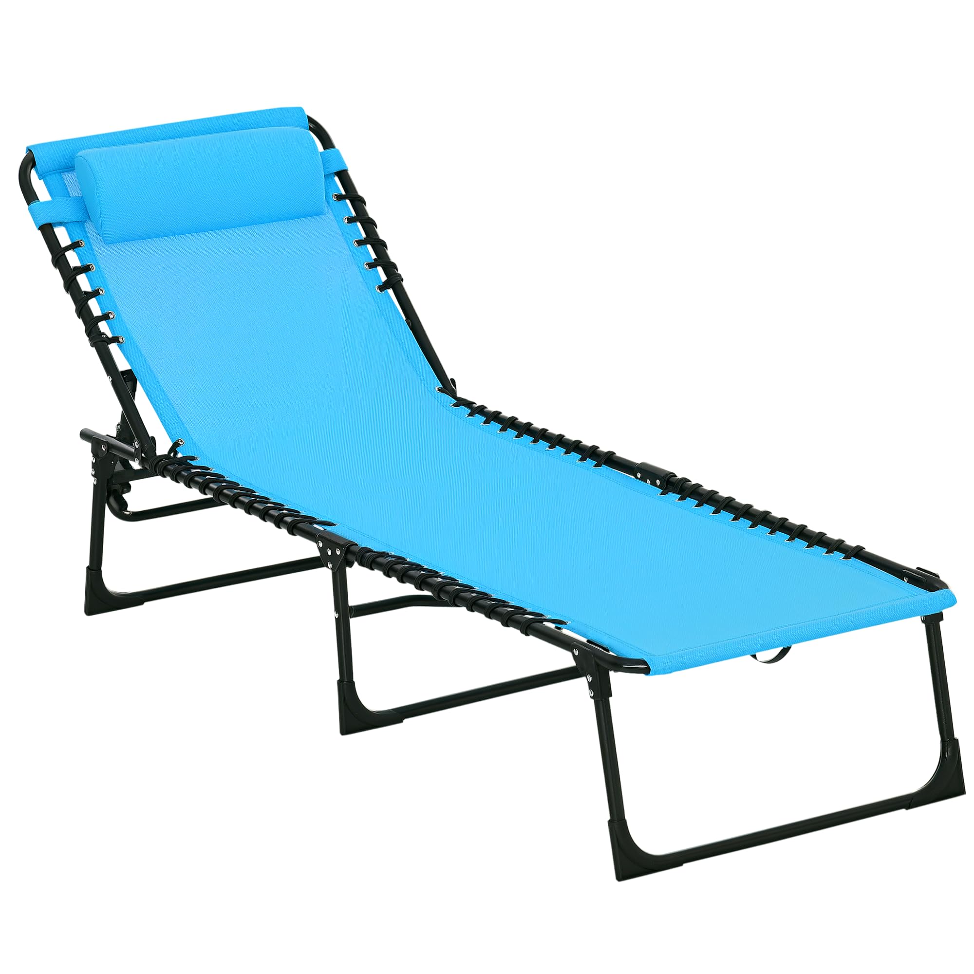 outsunny folding chaise lounge chair, patio sun tanning chair, outdoor chaise lounger with 4-position reclining back, breathable mesh seat for beach, poolside, yard, blue