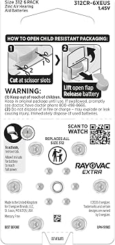 Rayovac Extra Size 312 Hearing Aid Batteries, Long-Lasting Power, Zinc-Air, Mercury Free, 1.45V, Improved Child-Resistant Packaging, Recyclable, 60 Count (10 Packs of 6)