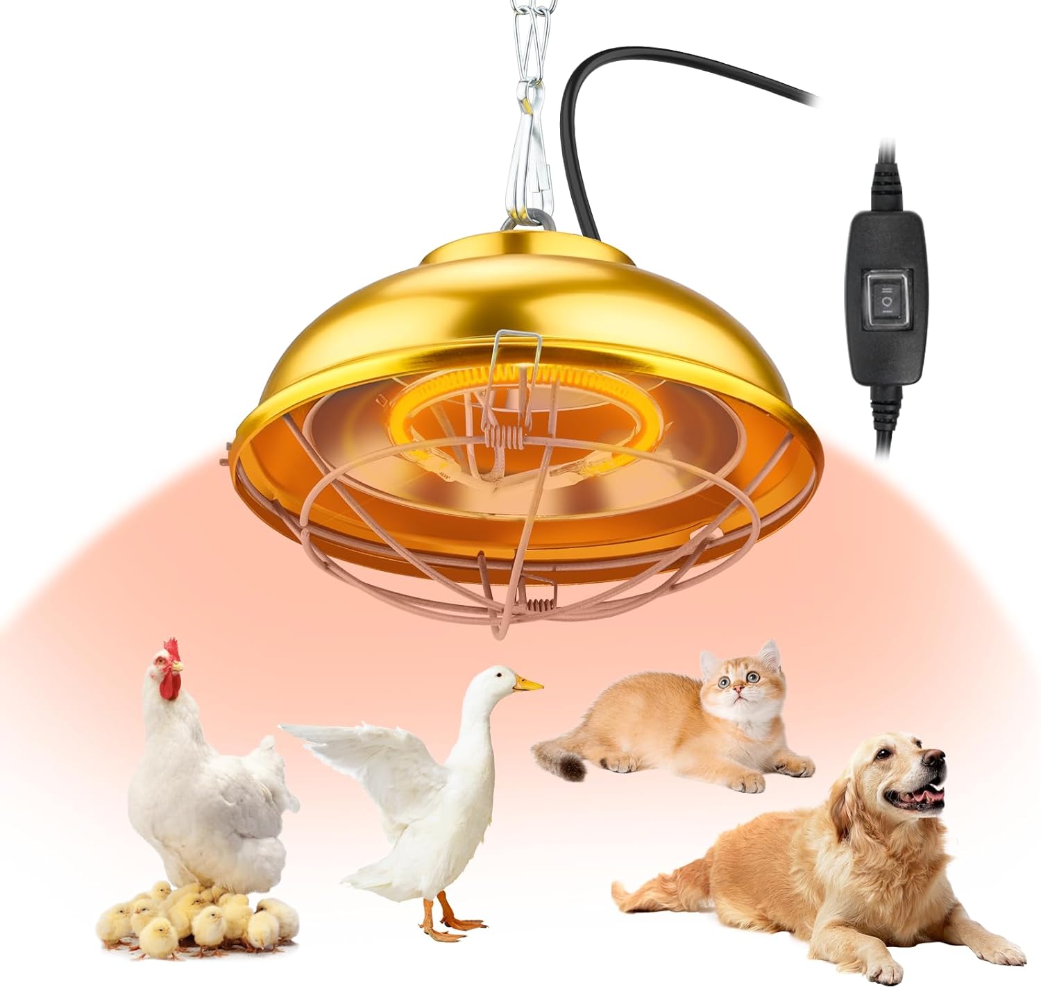 Large Heat Lamp for Chicken Coop, 400 Watts Carbon Fiber Chicken coop Heater, Adjust 2 Mode Temp&Hanging Height, Waterproof,Indoor & Outdoor Heater,For Cow,Sheep,Livestock,size:16.3x5.31x3inch (400W)