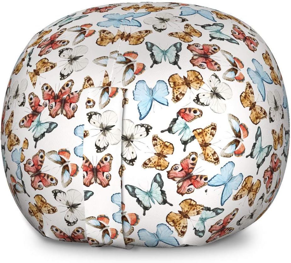 Ambesonne Butterfly Storage Toy Bag Chair, Various Colorful Butterflies Watercolor Style Wild Nature Bohemian Design Print, Stuffed Animal Organizer Washable Bag, Large Size, Multicolor
