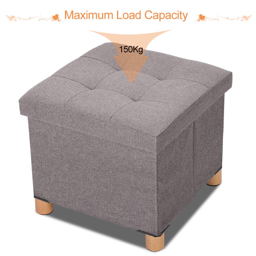 Cocoarm Sitzhocker mit Stauraum, 3 In 1 Faltbare Sitzwürfel mit Gepolstert und Füße aus Massivholz für Wohnzimmer Flur Kinderzimmer 38 x 38 x 35 cm Dunkelgrau