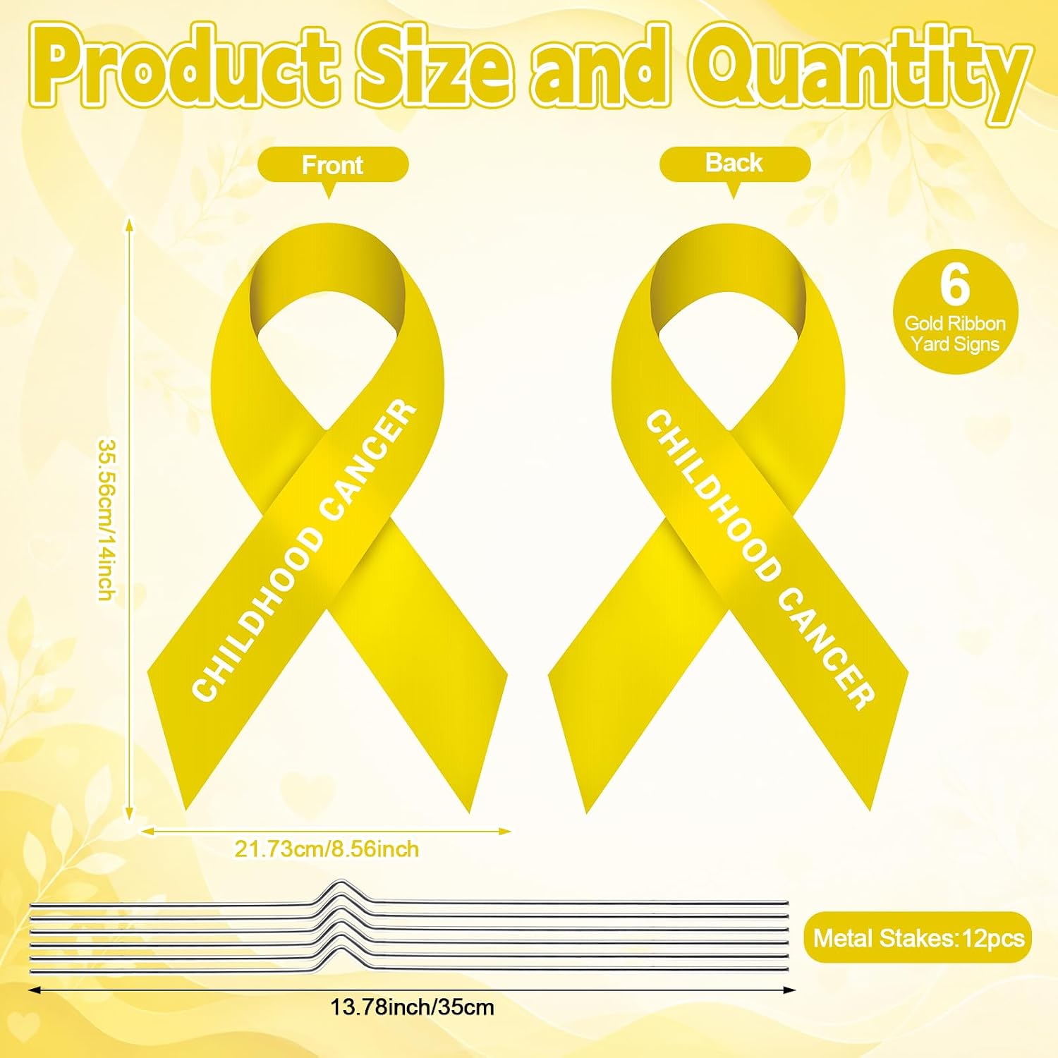 Childhood Cancer Awareness Gold Ribbon Yard Signs, 6 Pcs